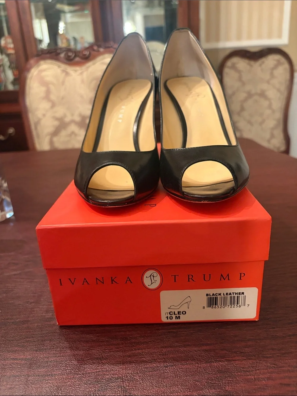 Ivanka Trump Black Leather Peep-Toe Heels